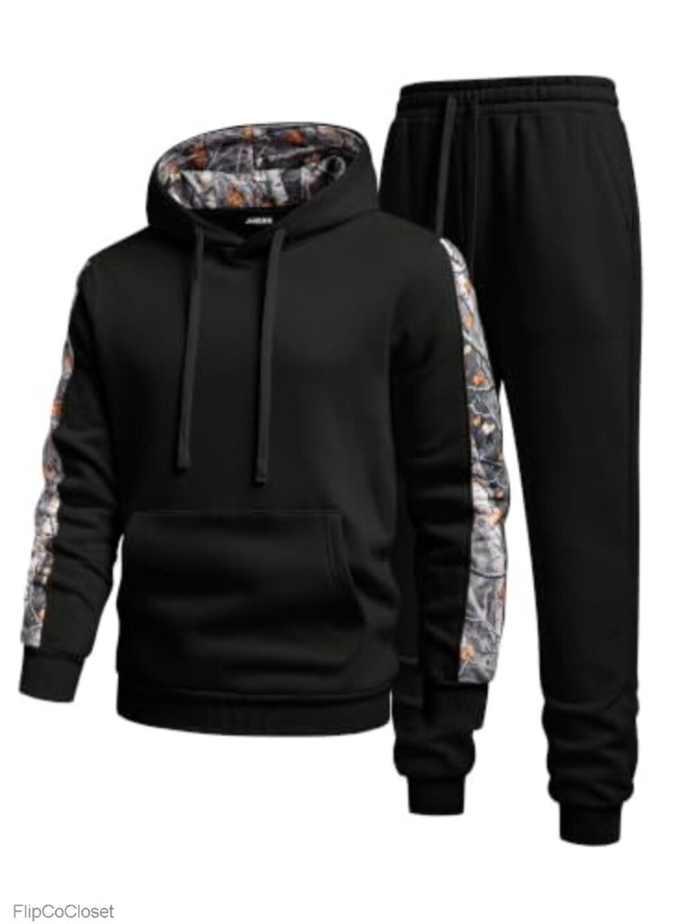 Men's Fleece Tracksuit 2-Piece Hoodie Joggers Set Camo Trim Warm Sweatsuit